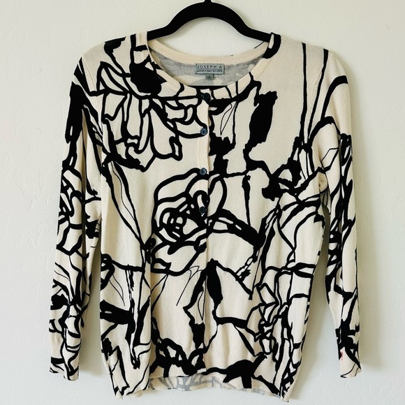 Joseph A Black & White Abstract Flower Button Down Cardigan Size Medium - Picture 1 of 5